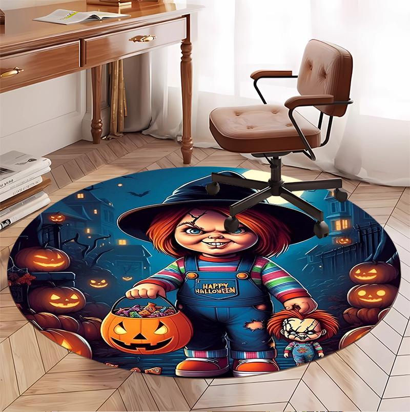 Bride of Chucky Pattern Round Rug, Indoor/Outdoor Mat, for Picnic, Gameroom, Bedroom, Office, Living Room, Home Decor Carpet, Birthday Gift