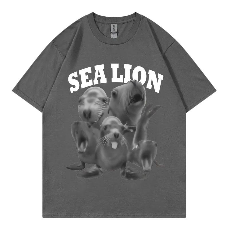 Grappig Zeeleeuwen Meme T-shirt Unisex Dames Mode Vintage Korte Mouw T-shirts Hoge Kwaliteit Katoen Oversized T-shirts Streetwear
