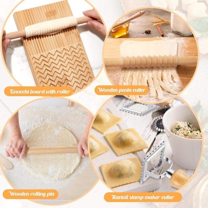 Complete Gnocchi Maker Set Featuring Wood Board and Rolling Pin Wood Gnocchi Board Suitable for Pastas Enthusiasts