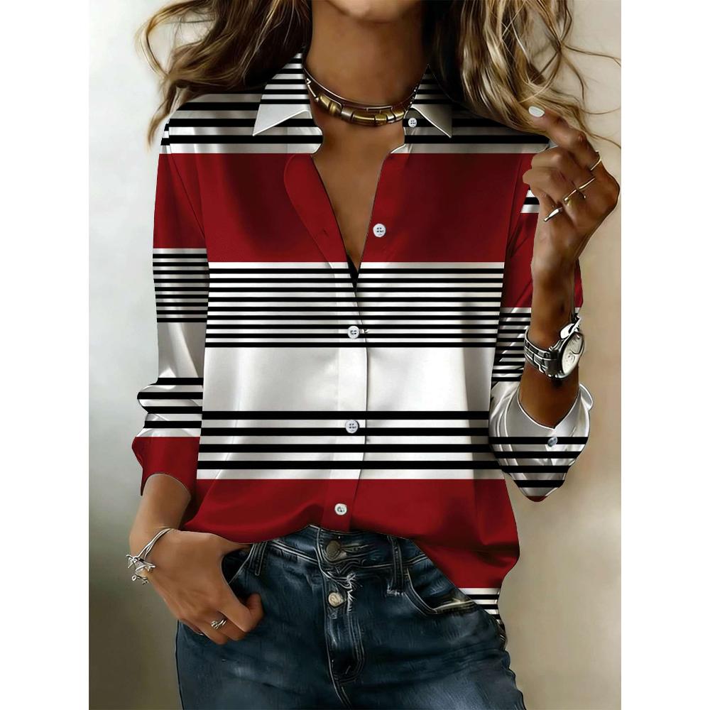 La camicia a righe da donna a maniche lunghe con bottoni è adatta per l'uso quotidiano casual in stile accademico e può essere indossata tutto l'anno.