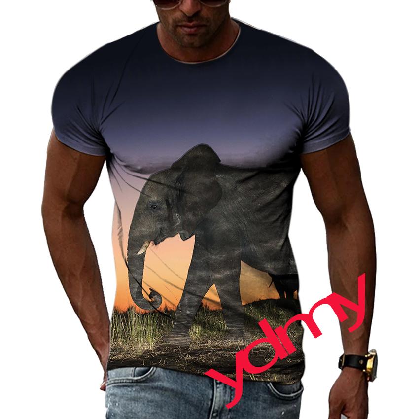 Tide Móda Letní Obrázek slona Pánské tričko Neformální Potisk Trička Hip Hop Osobnost Kulatý výstřih Krátký rukáv Rychleschnoucí