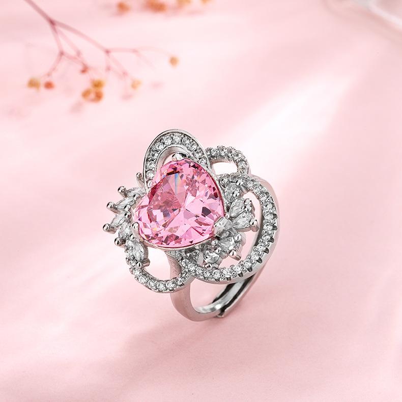 Sakura Pink Love Colored Baby Ring Women's Ins Fashion Simple Sweet High End Sense Rings Opening Temperament Versatile
