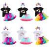 3-teiliges mehrlagiges Tüll-Tutu-Kleid Einhorn-Horn-Haarreif Einhorn-Shirt-Set Einhorn-Mädchen-Geburtstagskostüm Outfits für Mädchen