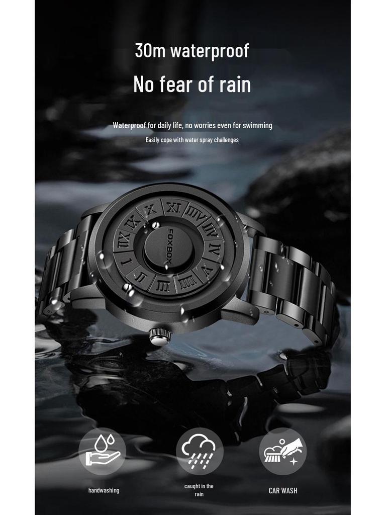 Men’s Frameless Design Quartz Watch with Magnetic Suspension and Futuristic Black Technology