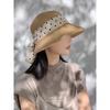 French Elegant Curled Straw Hat Women's Summer Outdoor Travel Polka Dot Bow Ribbon Versatile Wide Brim Sunscreen Hat