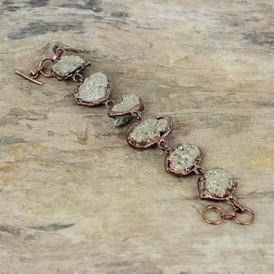 Pyrite Rough Gemstone Bracelet Electroformed Copper Bracelet Adjustable Chain Bracelet Electroformed Jewelry Handmade Bracelet Gift For Wife