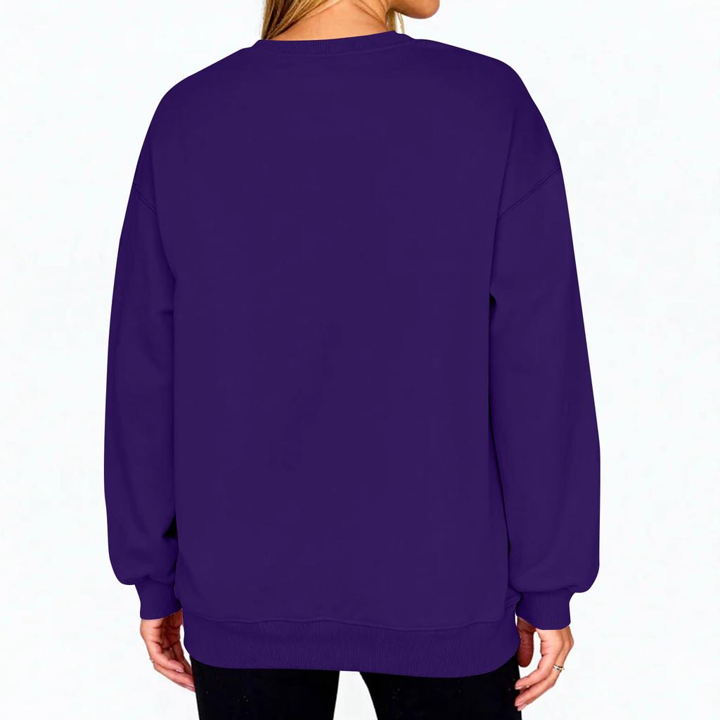Women's Fashion Long Sleeve Solid Color Round Neck Loose Pullover Sweater Top