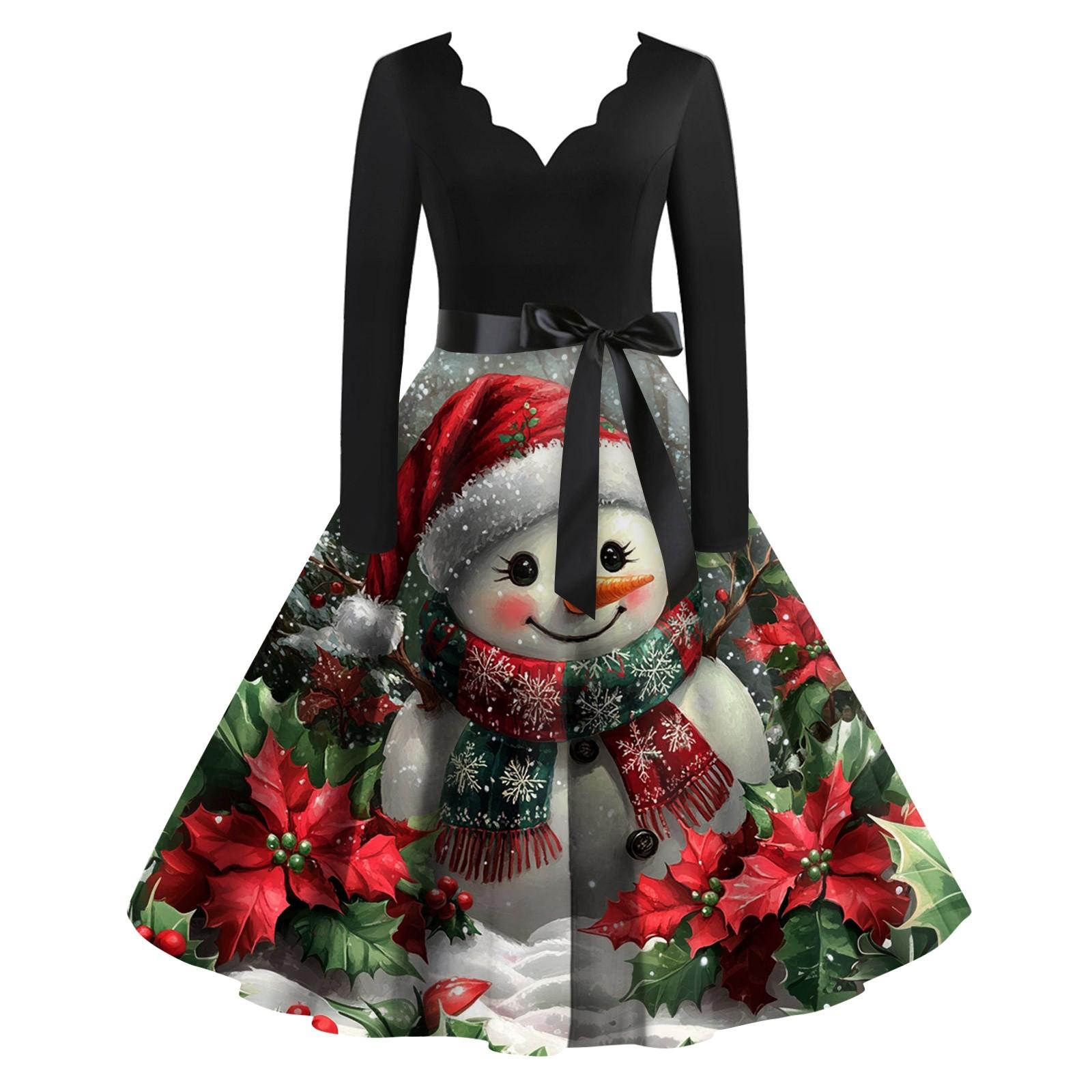 

Женское повседневное модное рождественское платье с V-образным вырезом в винтажном стиле XXXXXL