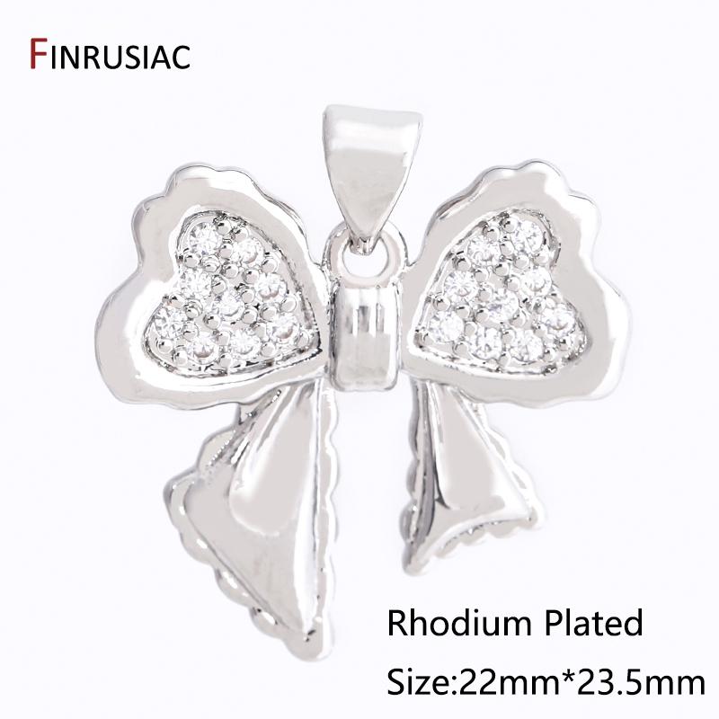 

18K Gold Plated Brass Bowknot Charms Inlaid Zircon Butterfly Pendant For DIY Fashion Neckalce Making Supplies Accessories 1 piece