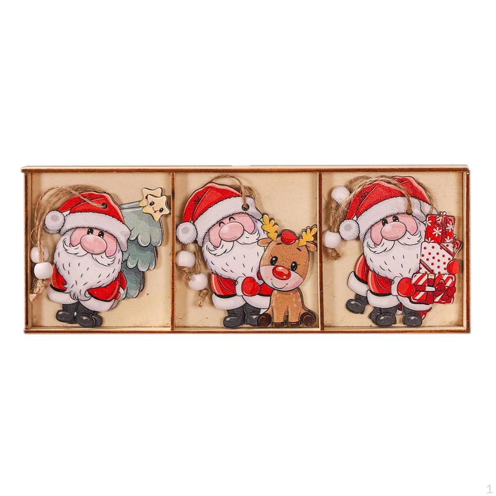 9 Pieces Christmas Wooden Hanging Ornaments Decoration with Holes Pendant Craft for Wall