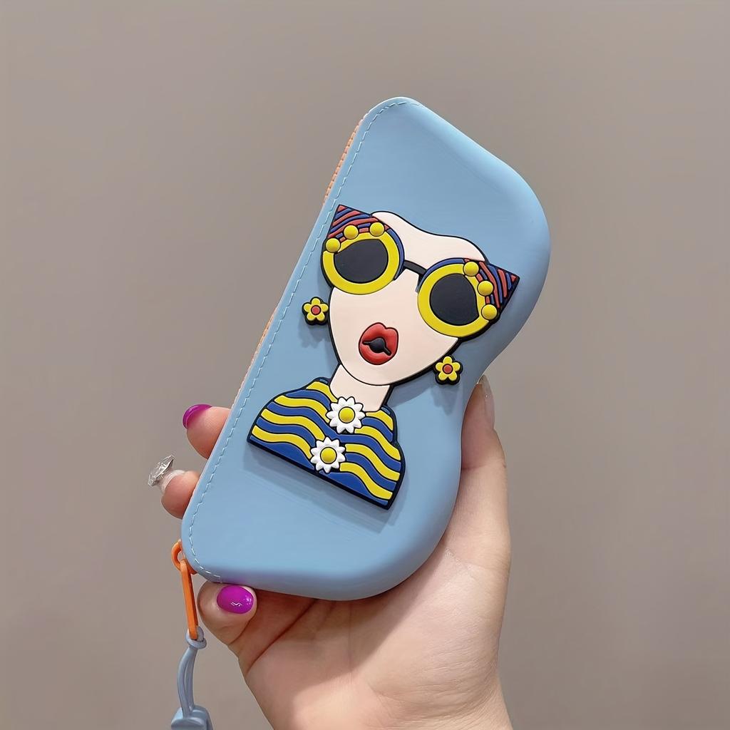 1pc Silicone Glasses Case with Wrist Strap - Portable Travel Organizer for Glasses, Lipstick, Headphones & Small Items - Cute Cartoon Design