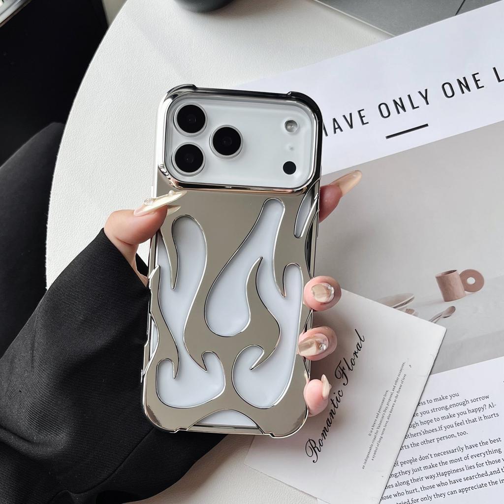 Plating 3D Hollow Out Flame Silicone Case For iPhone 17 Air 16 15 14 13 12 11 Pro Max Plus Heat Dissipation Soft Bumper Cover