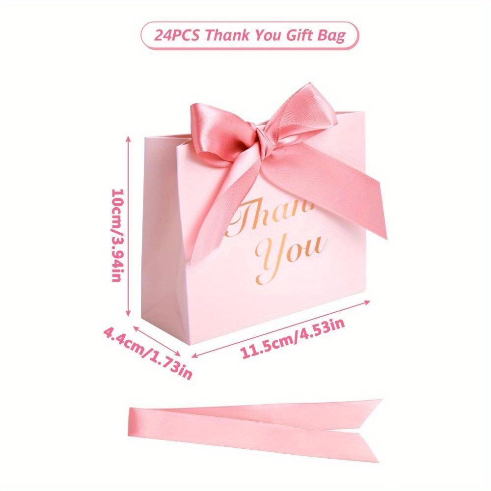 24PCS Small Thank You Gift Bags with Bow Ribbon Mini Party Favor Bags Pink Candy Bags Treat Boxes Paper Gift Bags for Wedding Bridal Birthday Party