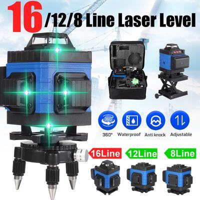 16/12/8 Lines Green Light 4D Auto Self-Leveling Laser Levels 360 Horizontal Adjustment Super Powerful Green Laser Indoor