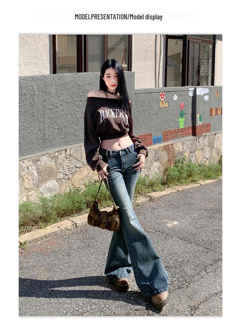 2024 Slim Fit Low-Waist Flared Jeans for Women - Floor-Length Autumn/Winter Style