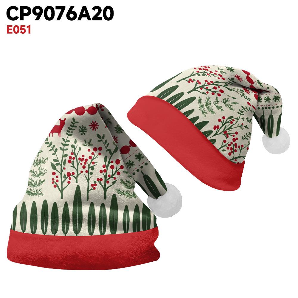 2024 Czapka Świąteczna z Nadrukiem Świętego Mikołaja z Aksamitnego Pluszu dla Dorosłych i Dzieci - Dwustronny Polar