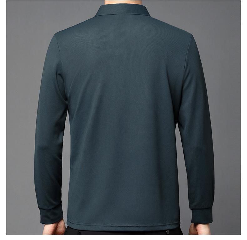 Men's Lapel POLO Shirt - Long Sleeve, Casual Business, Solid Color, Waffle Weave for Spring & Autumn