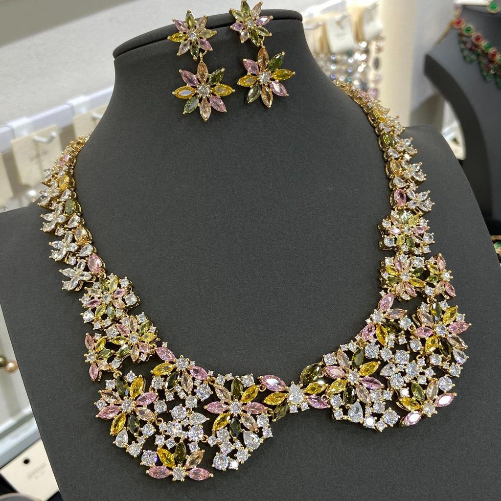 Middle Eastern Zircon Necklace Earrings Set Bridal Wedding Party Wedding Dress High-End Jewelry Flowers