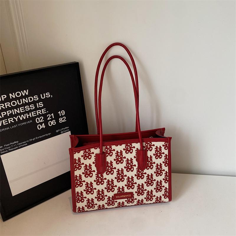 Red High-value Fashion Festive Tote Bag Women's New Bridesmaid Bag Niche Festive Simple Shoulder Bag Women