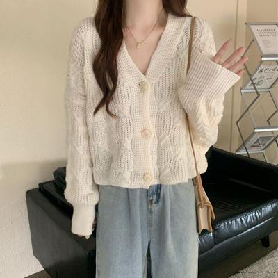 Japanese School Style Short Sweater Coat for Women Loose Lazy Soft Cable Knit Cardigan Small Shawl