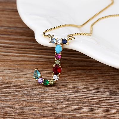 Nidin High Quality Wholesale 26 Letters Multi-color Zircon Necklace Copper Pendant Women Girl Fine Party Jewelry Family Gifts