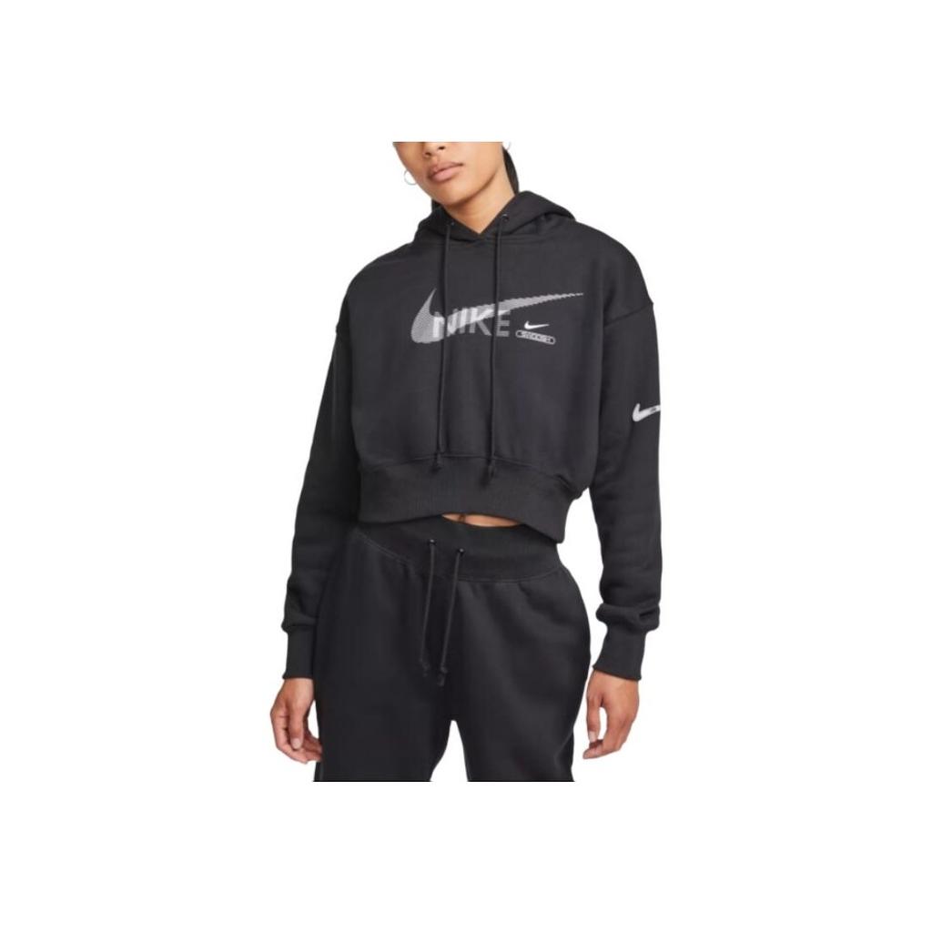 Nike Logo Print Cropped Pullover Hoodie Women Hoodie Black DR5614-010