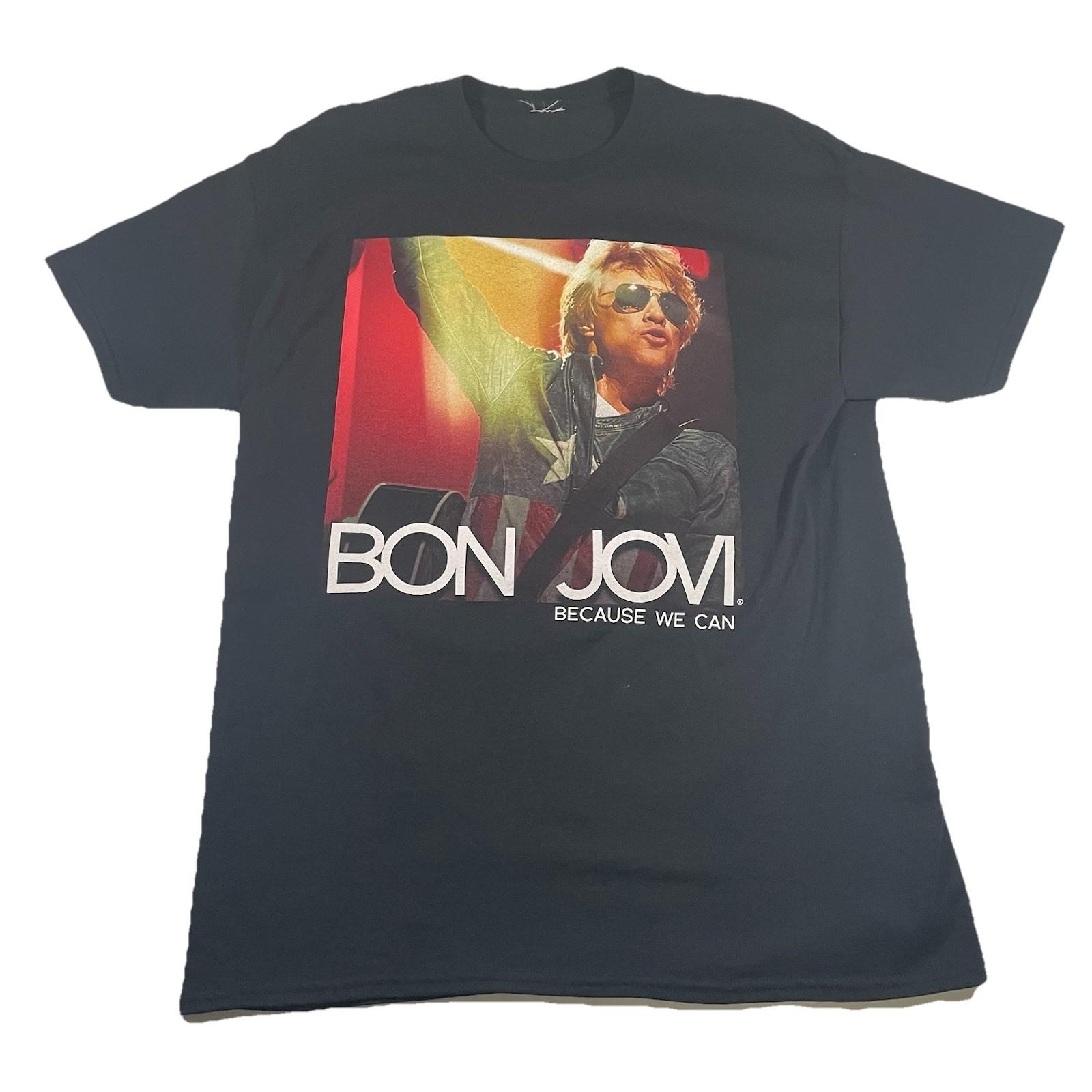 Y2K Bon Jovi T Fits L Because We Can Graphic Rock Band Mens Black Unisex T-Shirt L
