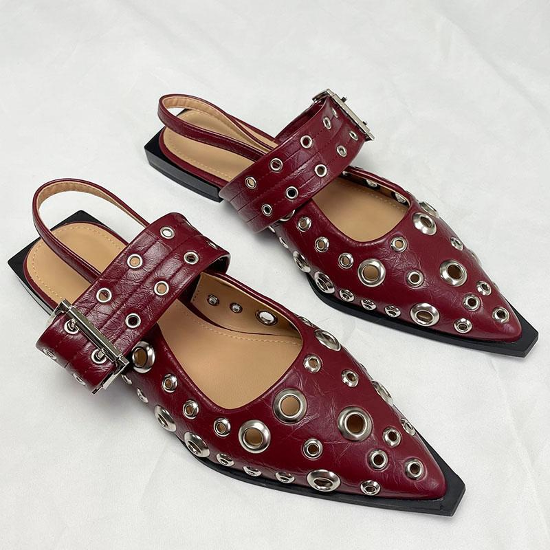 Fashion Big Size 2025 Luxury Women Flats Sandals Shoes Female Casual Buckle Strap Fashion Pointed Toe Ladies Sandals Shoes Slingback