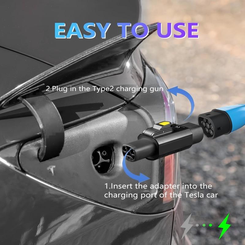 EVqiaoyi TYPE2 For Tesla Adapter 7.2kw TYPE2 Charging Pile to Tesla Car Charging Adaptor, Suitable for Model 3/Y/X/S