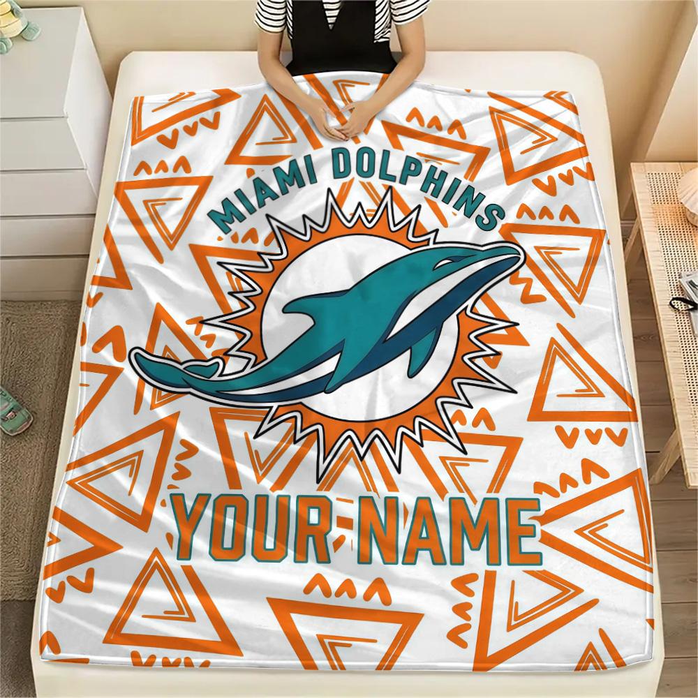 Custom Name Miami Dolphins2 Flannel Blanket, High quality Comfortable for All Seasons, Home Decor, Warmth and Comfort