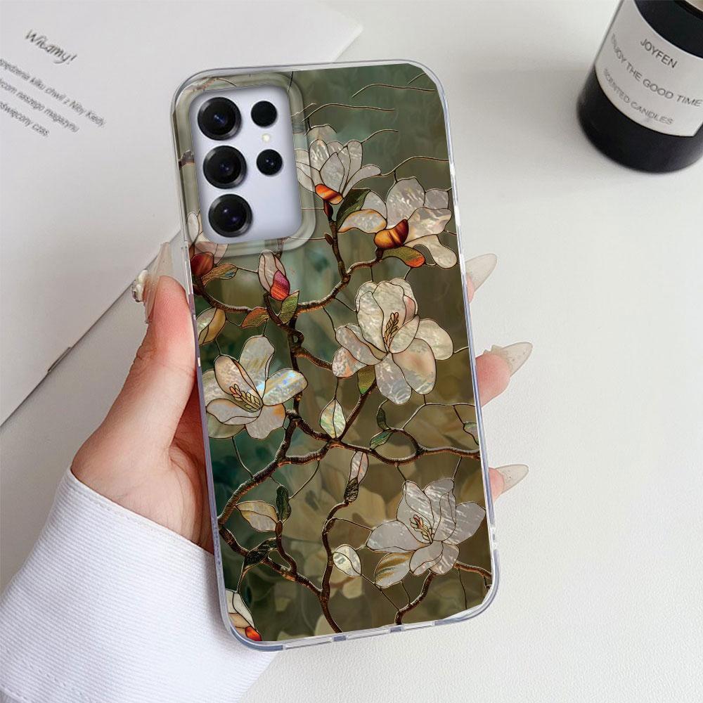 Phone Case For Samsung Galaxy S24 S26 Ultra S22 S23 S21 Plus S20 FE Korean Retro Artistic Gradient Rose Flowers Women Tpu Cover Shockproof Silicone