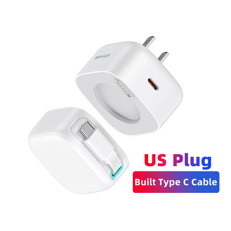 New EU US UK Plug Retractable Magnetic USB GaN Charger 35W Type C PD Fast Phone ChargerBuilt Quick Charge Cable For Travel