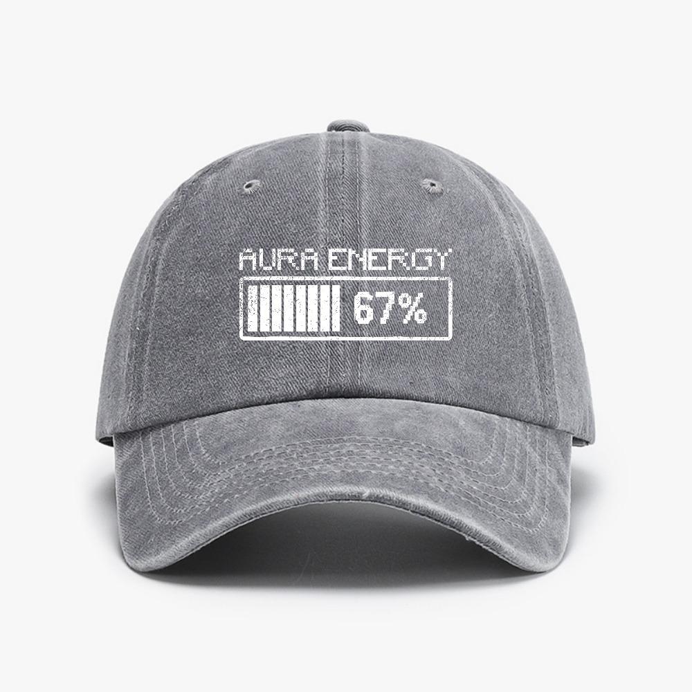 Aura Energy At 67 Funny Six Seven Meme Gen Alpha Slang hat for Unisex Women Adjustable Washed Cowboy Baseball Cap Adjustable