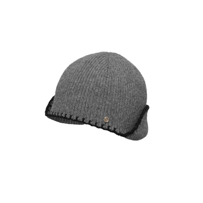 Brown Hat Stitch Point Ear Flap Beanie - Grey