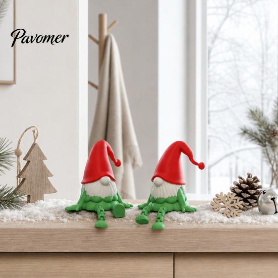 Small Shelf Figurines 3D Printed Gnome Figurine with Movable Joints, Flexible Handmade Style Decorations Statue Santa Hat for Shelf, Office