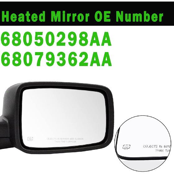 Ram Passenger Right Side Heated Mirror Glass Compatible With 2009-2018 Dodge Ram 1500 2500 Right Power Heated Convex Mirror Glass 68050298AA,