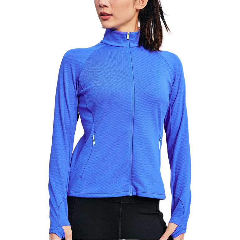 SAUCONY Solid Color Casual Stand Collar Breathable Long Sleeve Knit Top Women Tops Bright-Blue SC1230135A-BL02