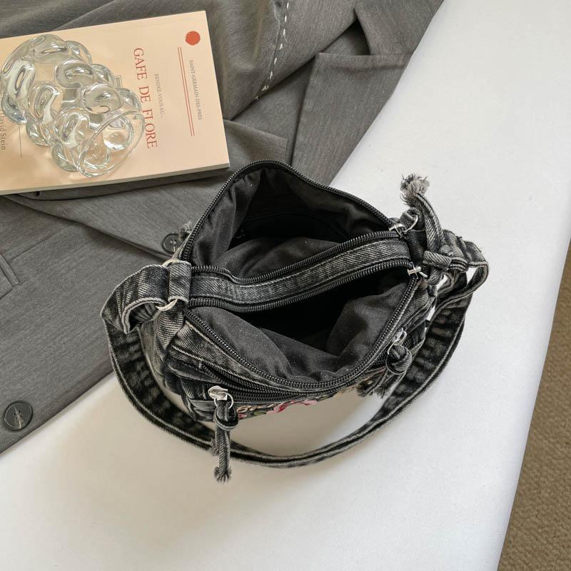 Lightweight Denim Zipper Crossbody Bag Stitching Line Embroidery Decoration Bag Hot Sale Casual Youth Women's Shoulder Bags