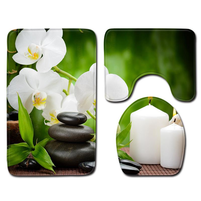 Peony Toilet Three-Piece Bathroom Floor Mat Doormat Combination