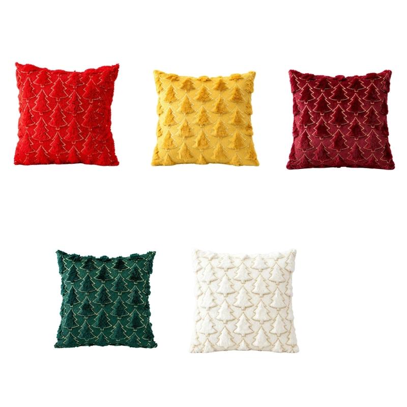 Christmas Throw Pillow Cover Set of 2, Plush Faux Furs Cushion Covers with Raised Embroidery for Coordinated Indoor Seating