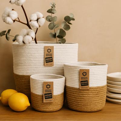 Rope Storage Baskets Set of 3 Cotton Jute