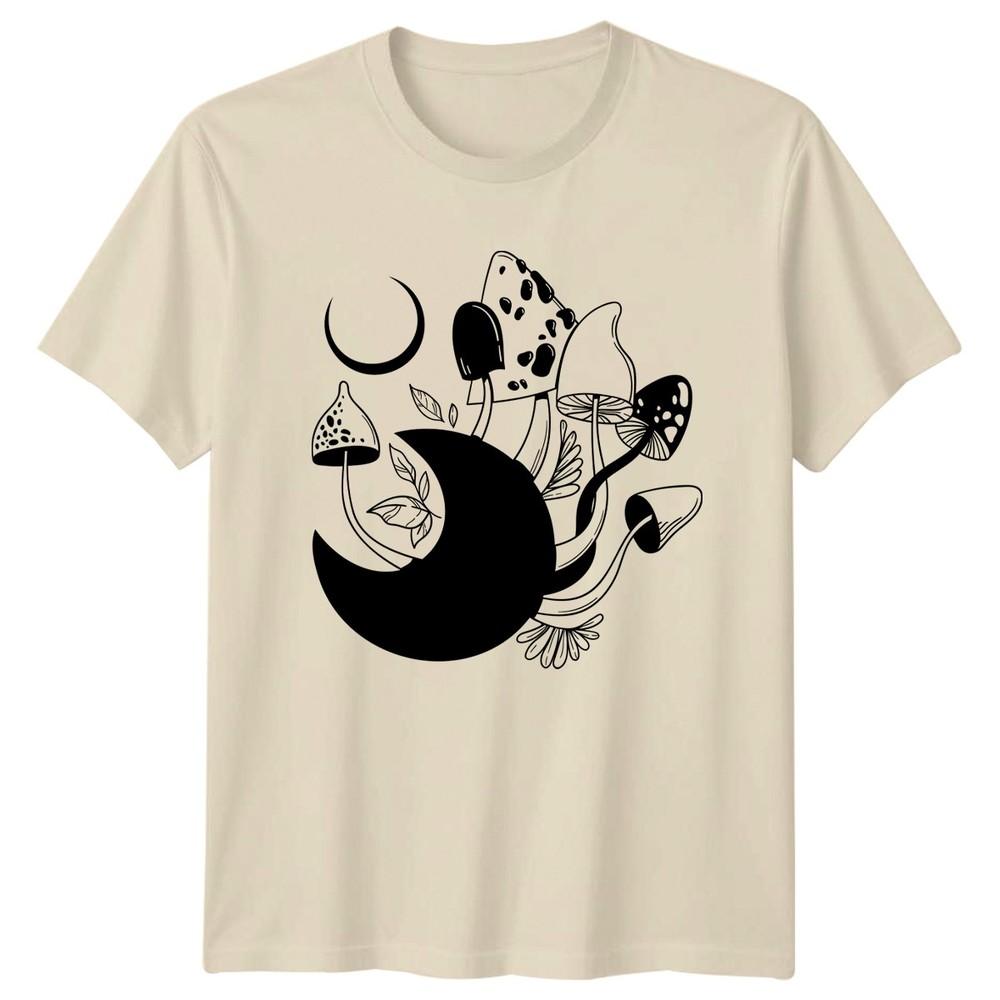 Mystical Mushroom Moon Forest TShirt Celestial Fungi Nature Bohemian