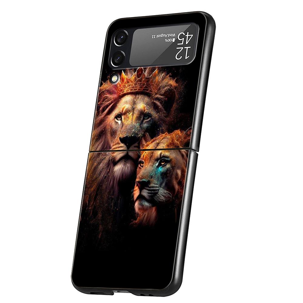 The Lion Hard PC Phone Case For Samsung Galaxy Z Flip 4 5 6 Transparent Cover For Galaxy Z Flip 3 Foldable Shockproof Cases Capa
