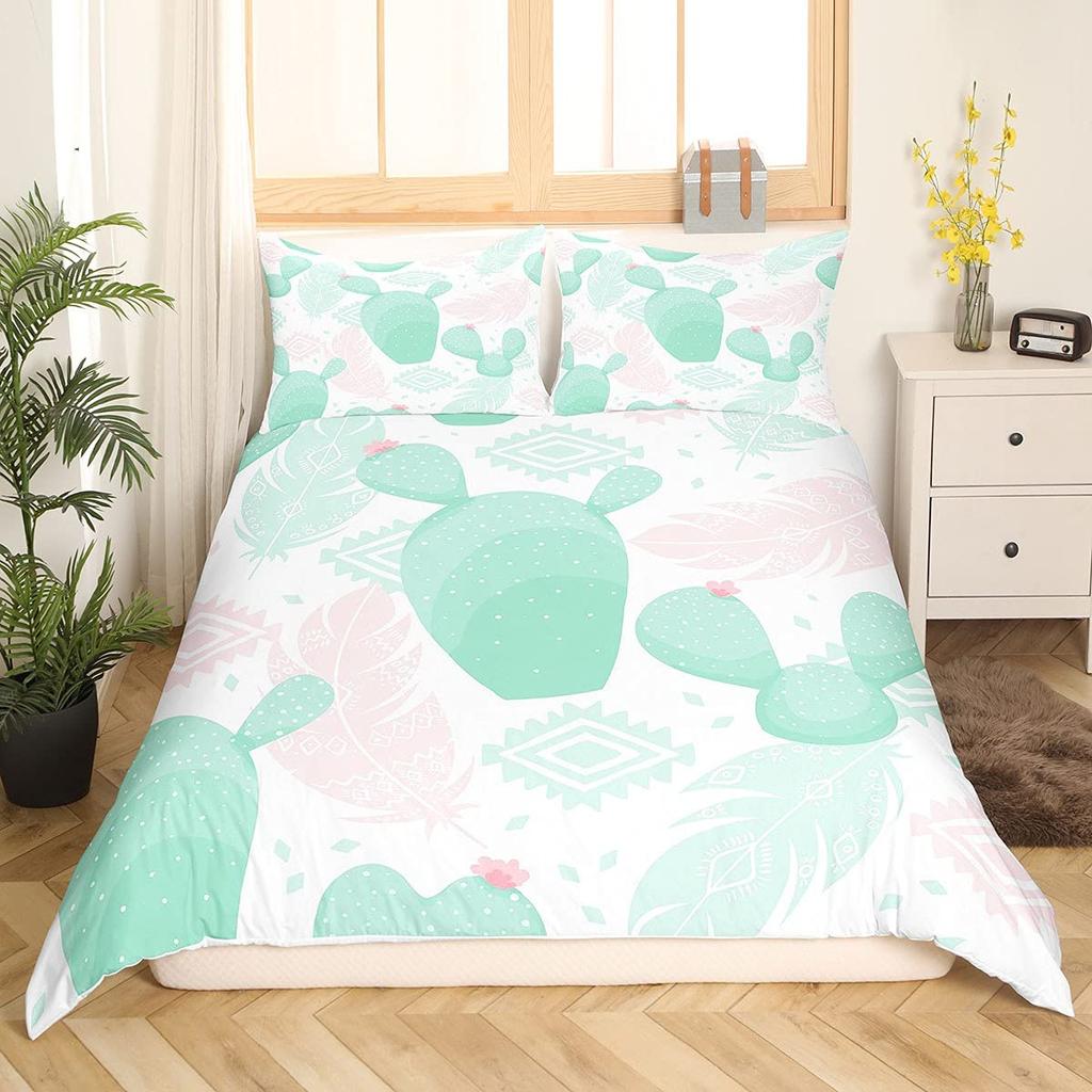 Tropical Botanical Bedding Set Bulbous Cactus Sketch Drawing Comforter Cover Cute Desert Plants Duvet Cover Flower Quilt Cover