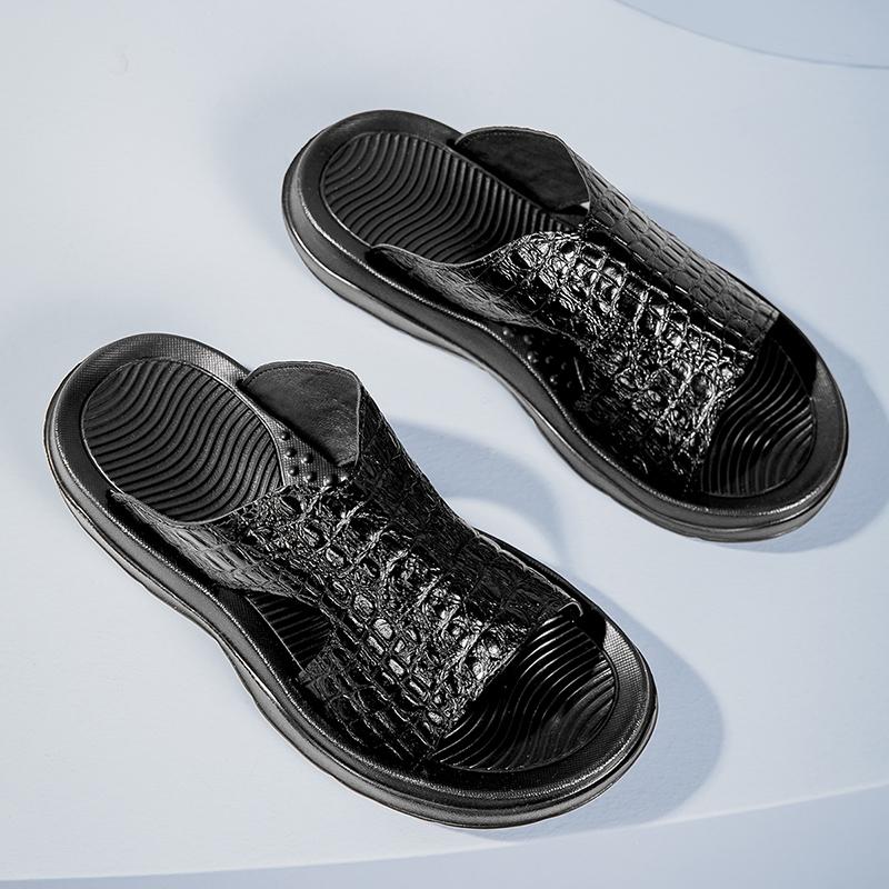 

Fashion Fashion Outdoor Thick Soled Designer Men Slippers Leather Breathable Cool Ultralight Summer Men Non Slip Comfort Beach Slippers 38 чёрный