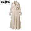 GMXIA Women Casual Loose Long Dress Turn-down Collar Long Sleeve