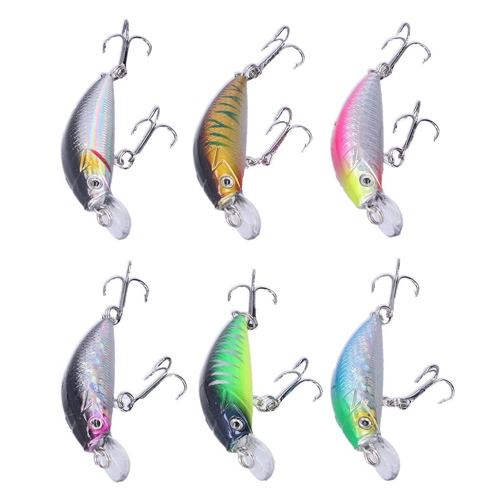 6pcs Fishing Lures Hard Bait Minnow Crank Bait with Double Hook Bass Crankbait Wobblers
