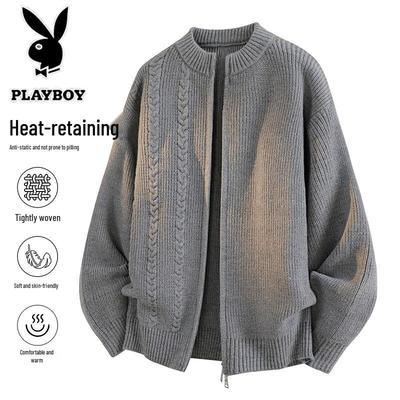 Men's Stand-Collar Long Knit Cardigan
