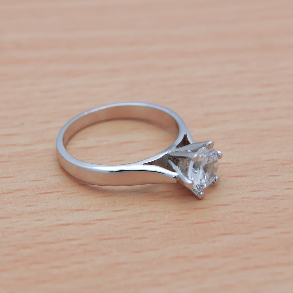 Six-Claw Inlaid 5A Zircon Imitation Diamond Ring Women'S Flower Three-Dimensional Simple Plated Thick White Gold Ring