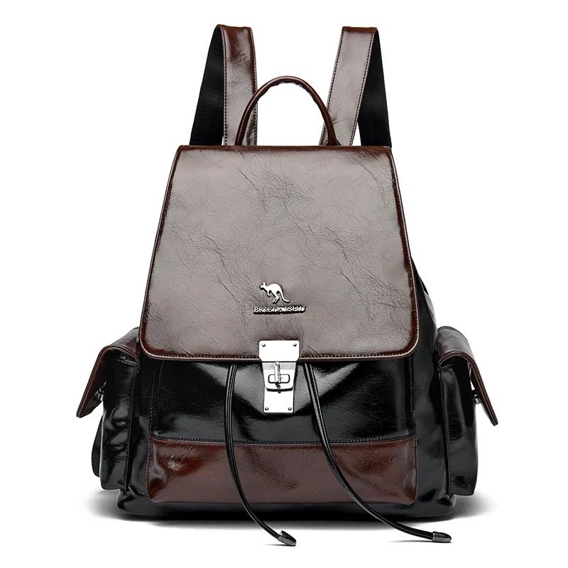 

Модные женские рюкзаки в стиле ретро с цветными блоками, известный бренд, высококачественный рюкзак из искусственной кожи, женские сумки через плечо большой емкости